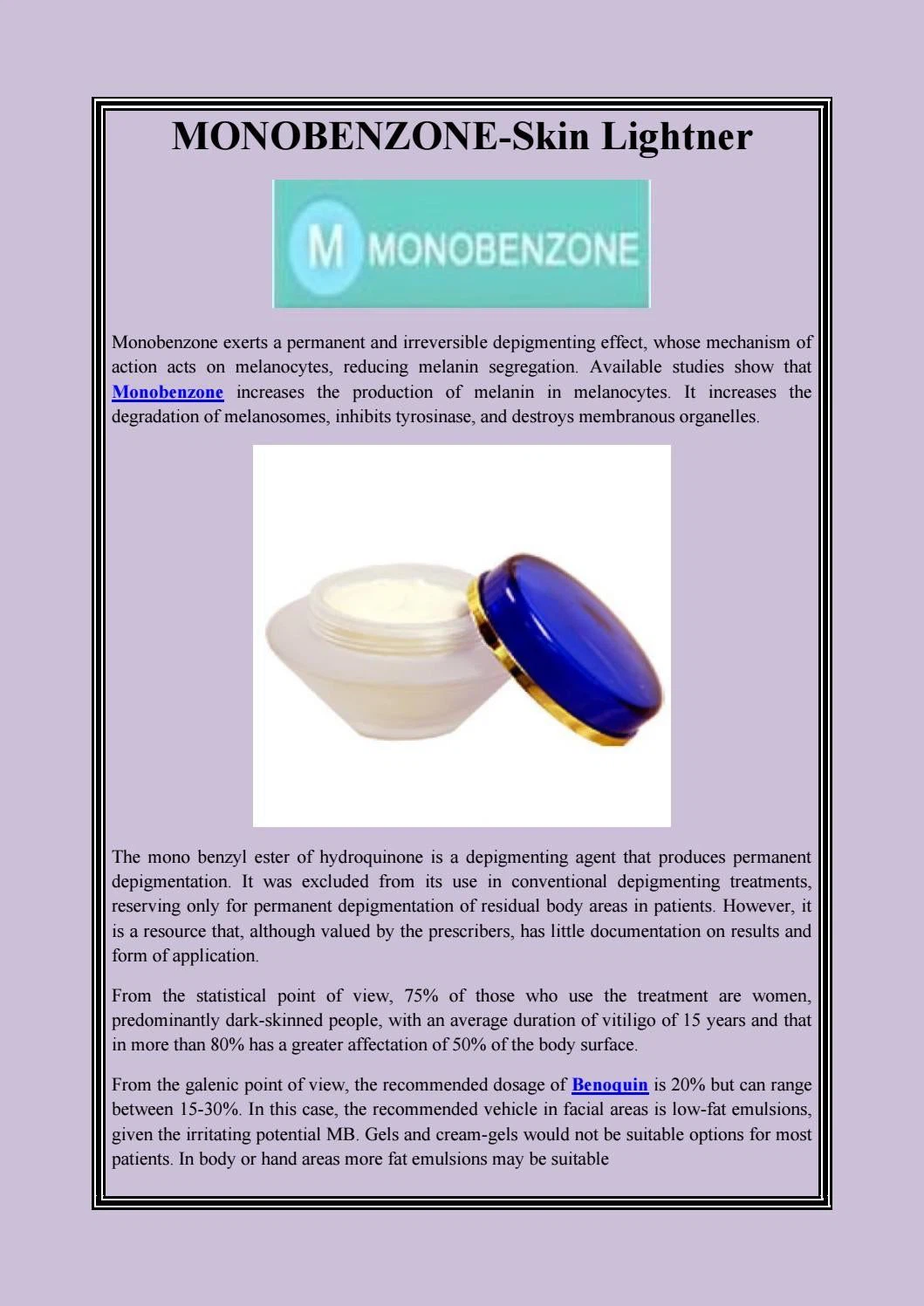 Monobenzone Powder Skin Lightener
